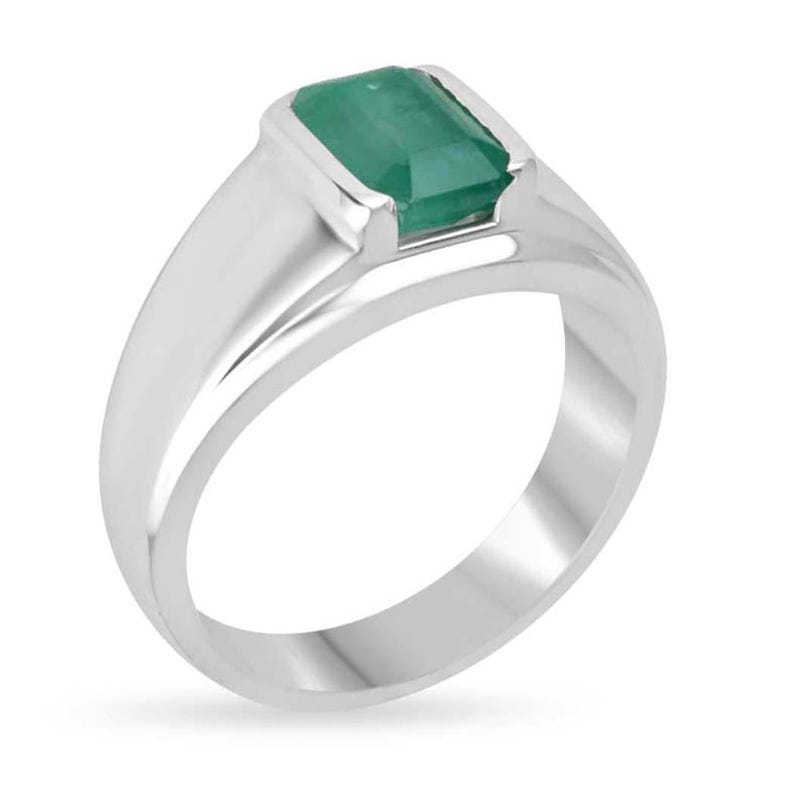 Natural Emerald Cut Men's Ring - 2.75ct Dark Green Emerald in Silver 925 Setting