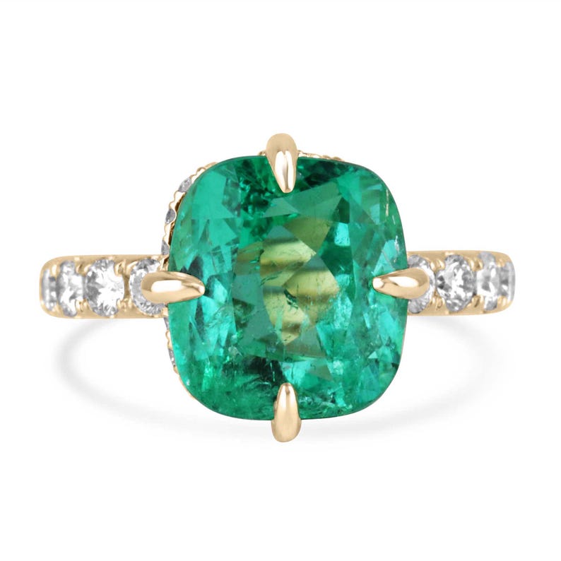 6.54tcw Emerald Solitaire Ring Enhanced with Diamond Accents