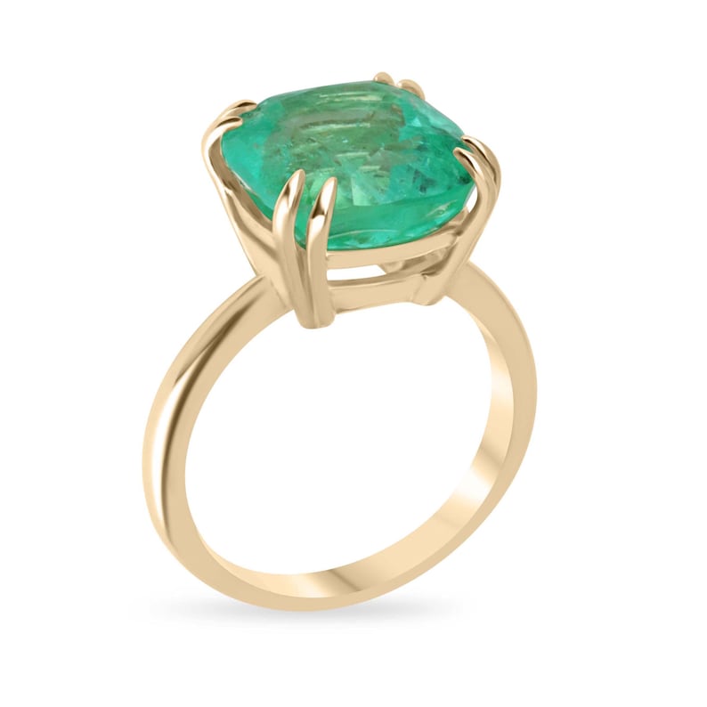 Stunning 7.14ct Cushion Cut Colombian Emerald Ring in 14K Gold for 25th Anniversary