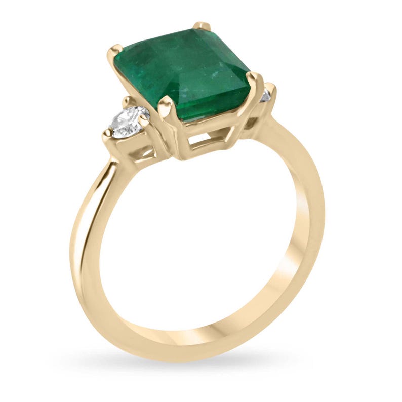 Beautiful 14K Three Stone Engagement Ring with 4.27tcw Green Emerald and Diamonds