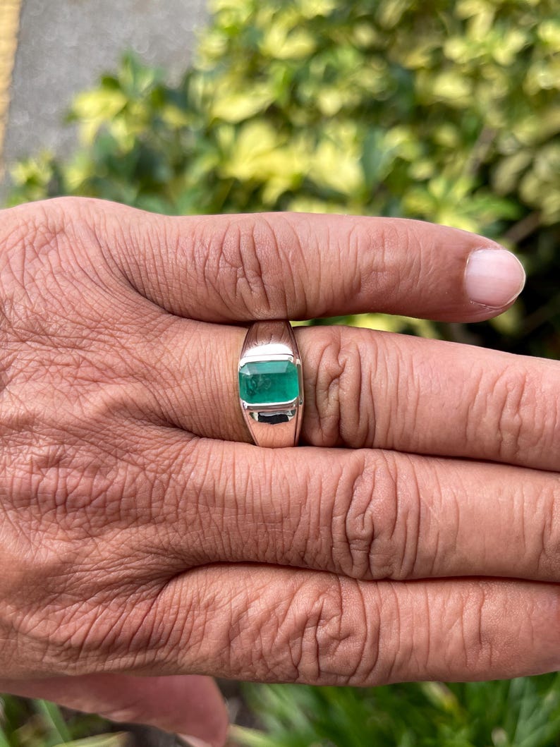 2.75ct Dark Green Emerald Cut Ring for Men Crafted in 925 Silver