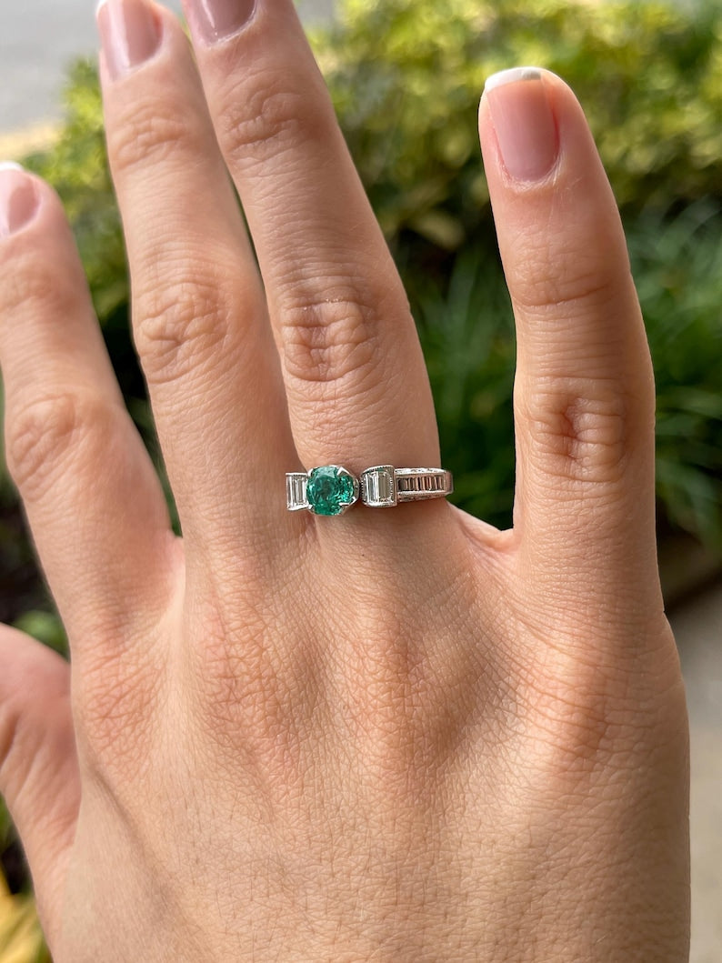 2.63tcw 18K Colombian Emerald & Diamond Accent Engagement Ring