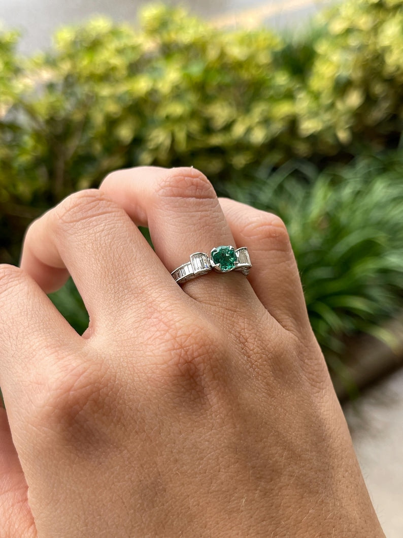 2.63tcw 18K Colombian Emerald & Diamond Accent Engagement Ring