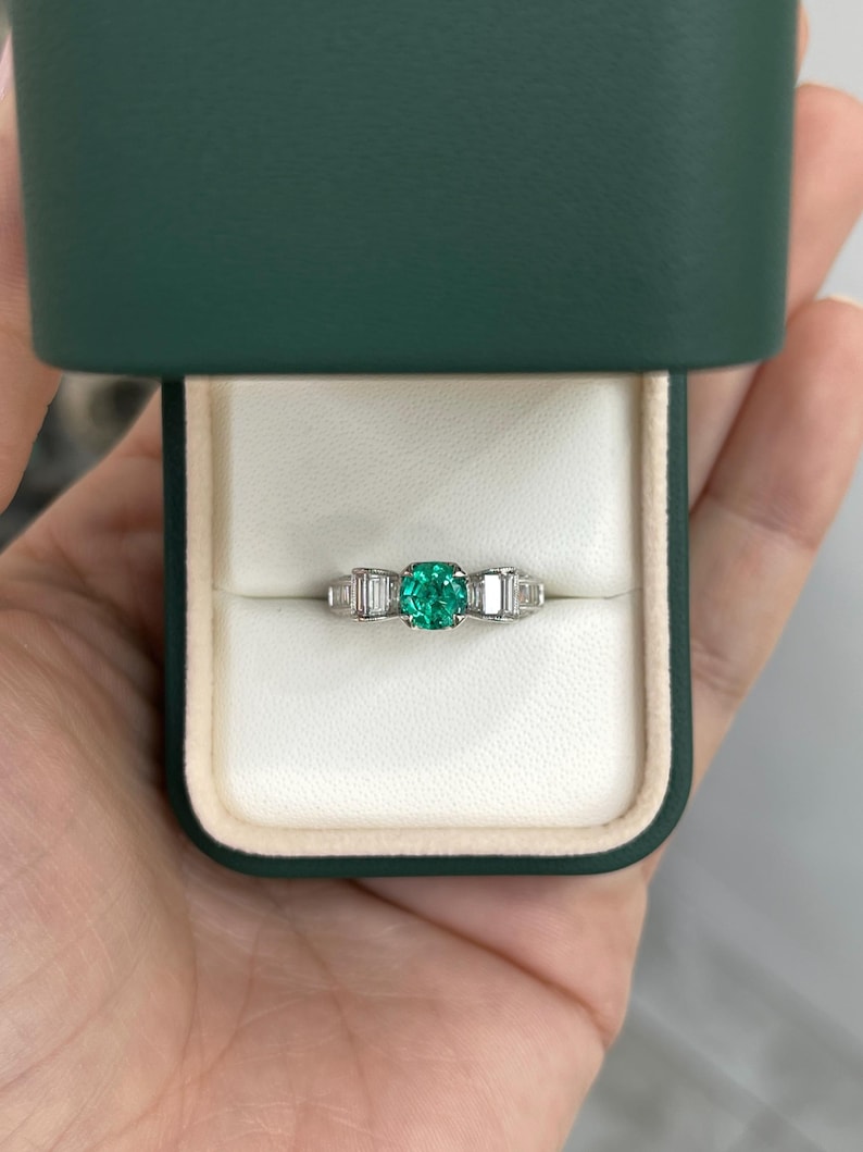 2.63tcw 18K Colombian Emerald & Diamond Accent Engagement Ring