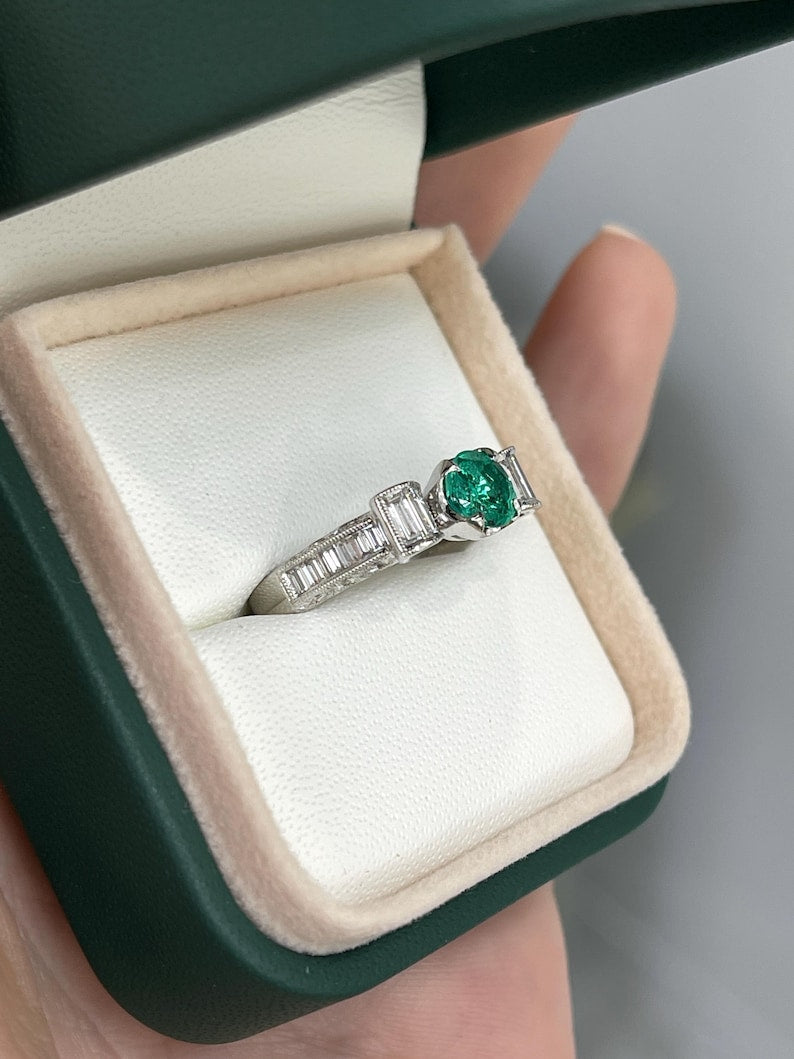 2.63tcw 18K Colombian Emerald & Diamond Accent Engagement Ring