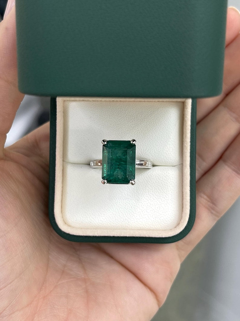 Elegant 14K White Gold Ring Featuring 9.16ct Emerald Cut Emerald