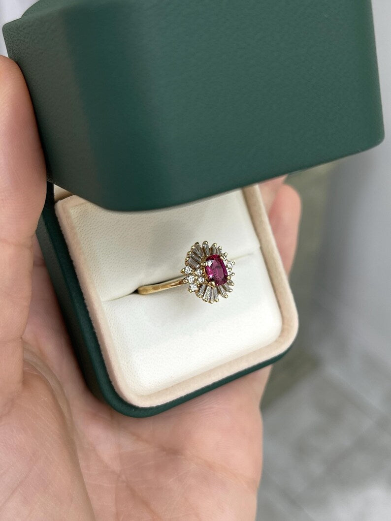 1.42tcw 14K Gold Rubellite Tourmaline & Diamond Ballerina Ring