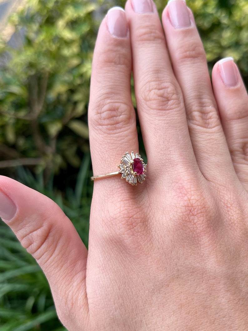 Exquisite 1.42tcw Rubellite Tourmaline Ballerina Ring in 14K Gold with Diamond Detail