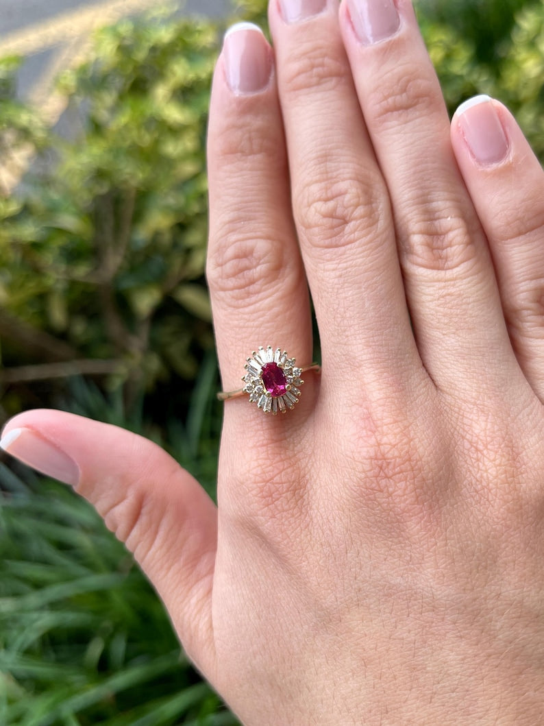 1.42tcw 14K Gold Rubellite Tourmaline & Diamond Ballerina Ring