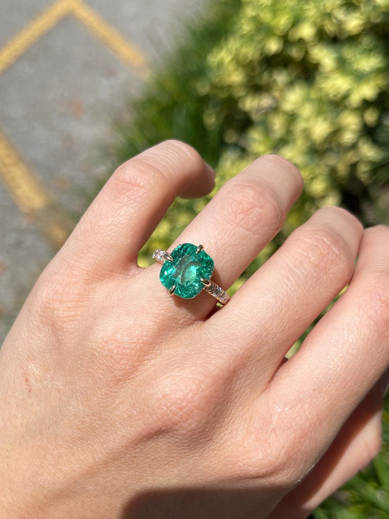 Beautiful 6.54tcw Emerald Engagement Ring Featuring Diamond Accents