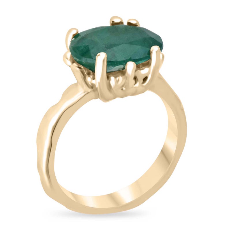 Stunning 4.04ct Oval Cut Emerald Set in a 14K Organic Gold Nugget Ring