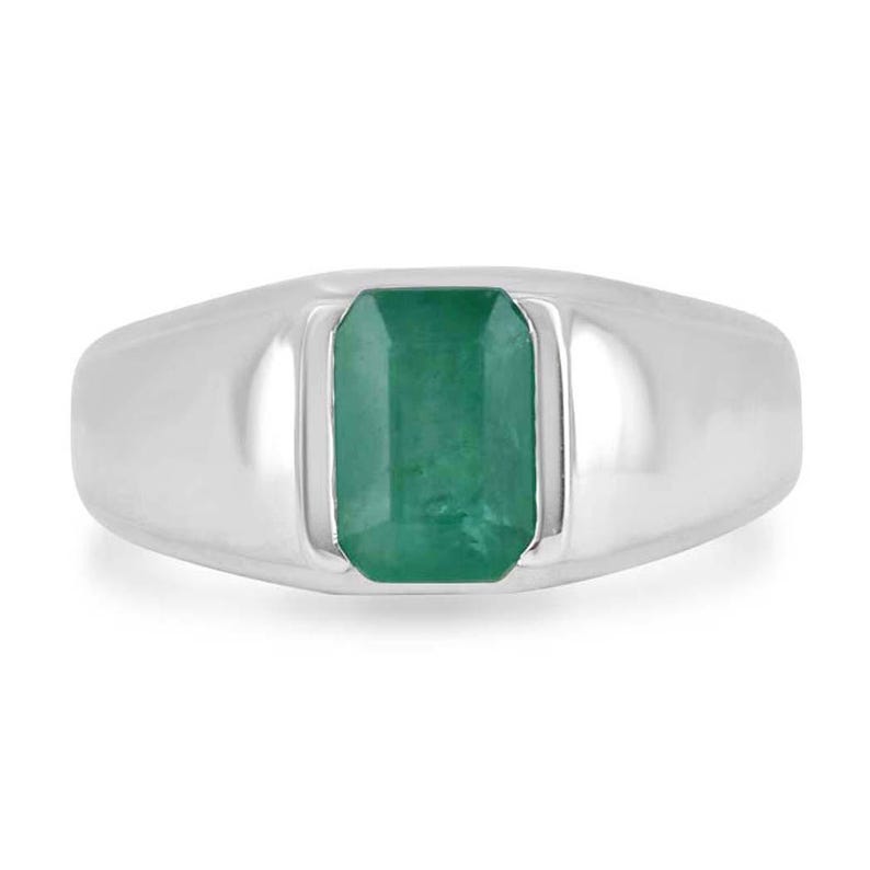 Men's 2.75ct Emerald Cut Ring Featuring a Dark Green Emerald Set in 925 Silver