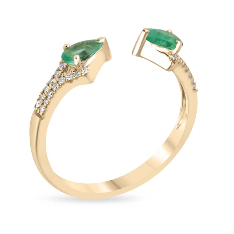 14K Gold Stacking Ring Featuring 0.47tcw Pear Cut Green Emerald and Diamonds