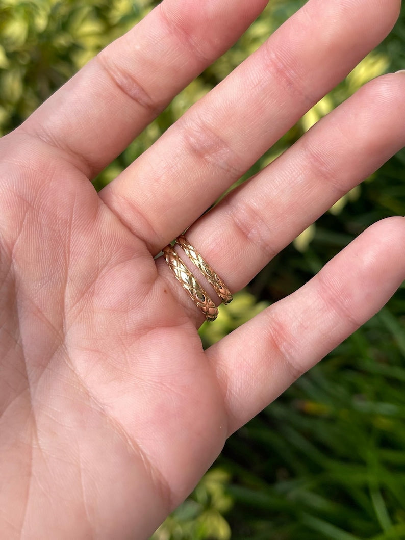 0.05tcw 14K Gold Textured Serpent Wrap-Around Emerald Eyed Snake Ring