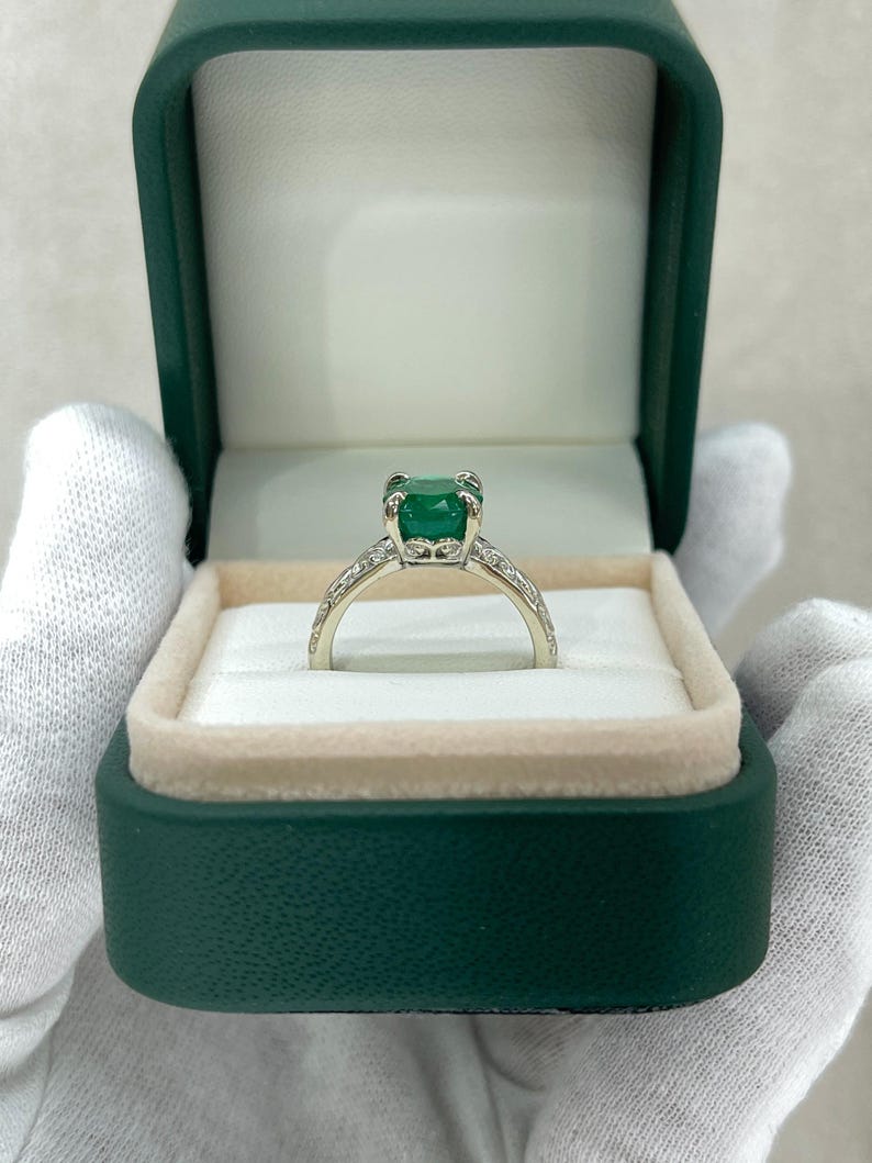 3.11ct 14K Dark Green Oval Emerald Solitaire Ring in White Gold