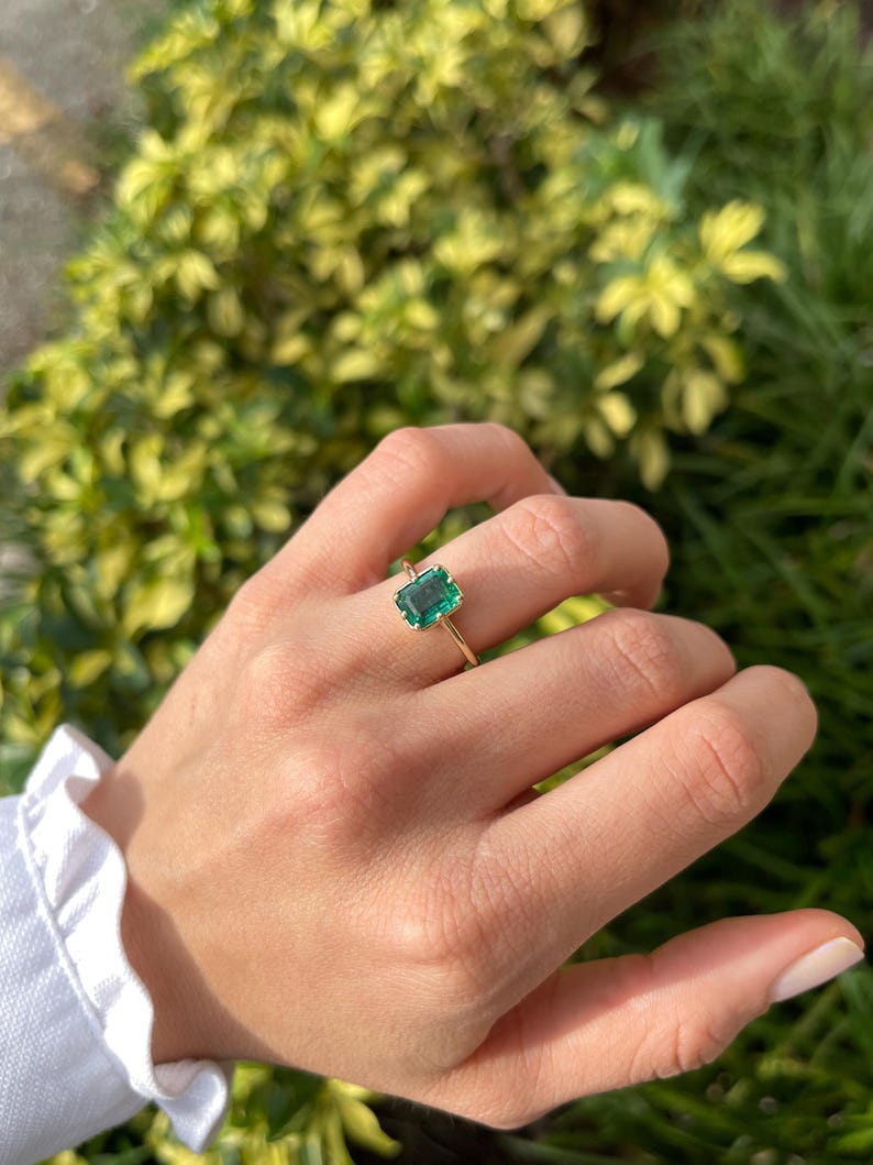 Elegant 14K Gold Ring with 1.94tcw AAA Emerald Cut and Halo Diamonds