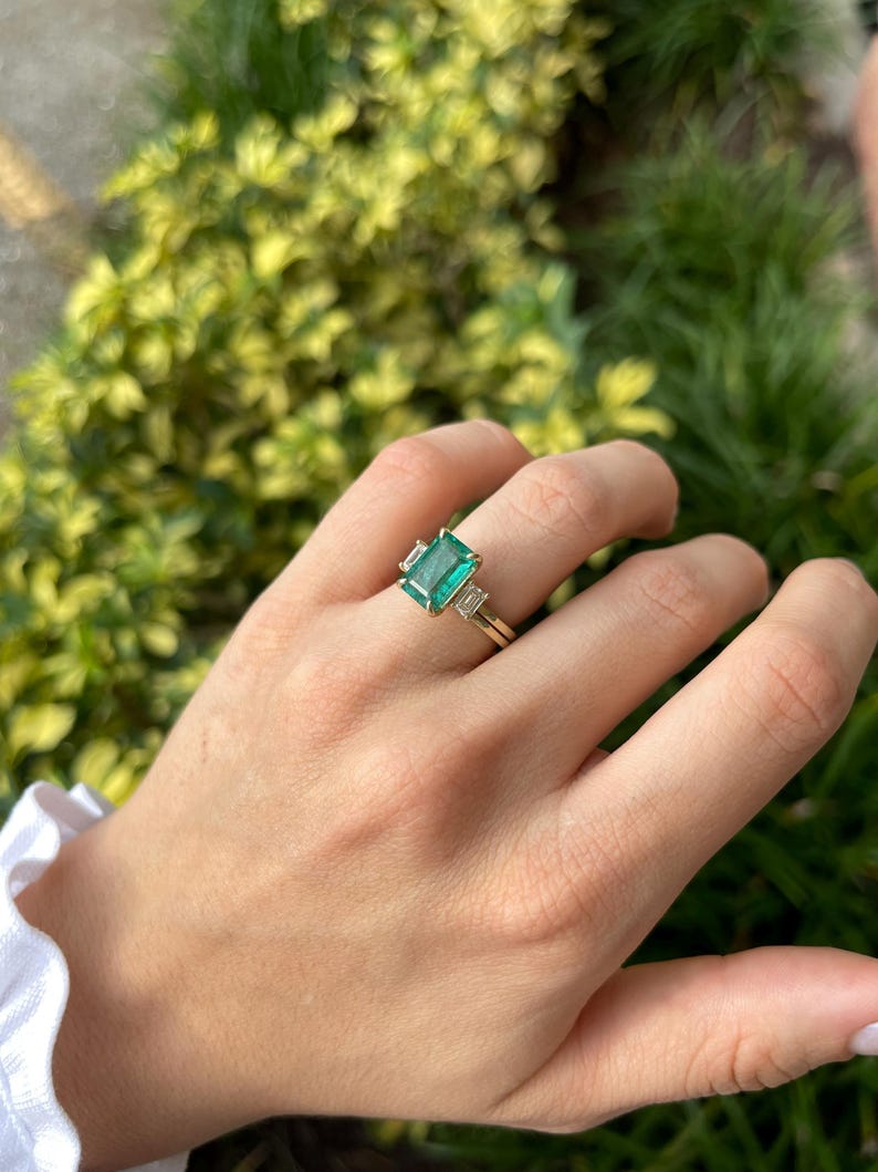 3.75tcw 14K Emerald & Diamond Convertible Three Stone Engagement Ring