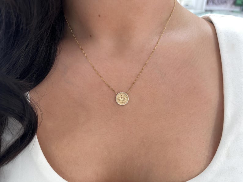 14K Gold Taurus Diamond Medallion Necklace