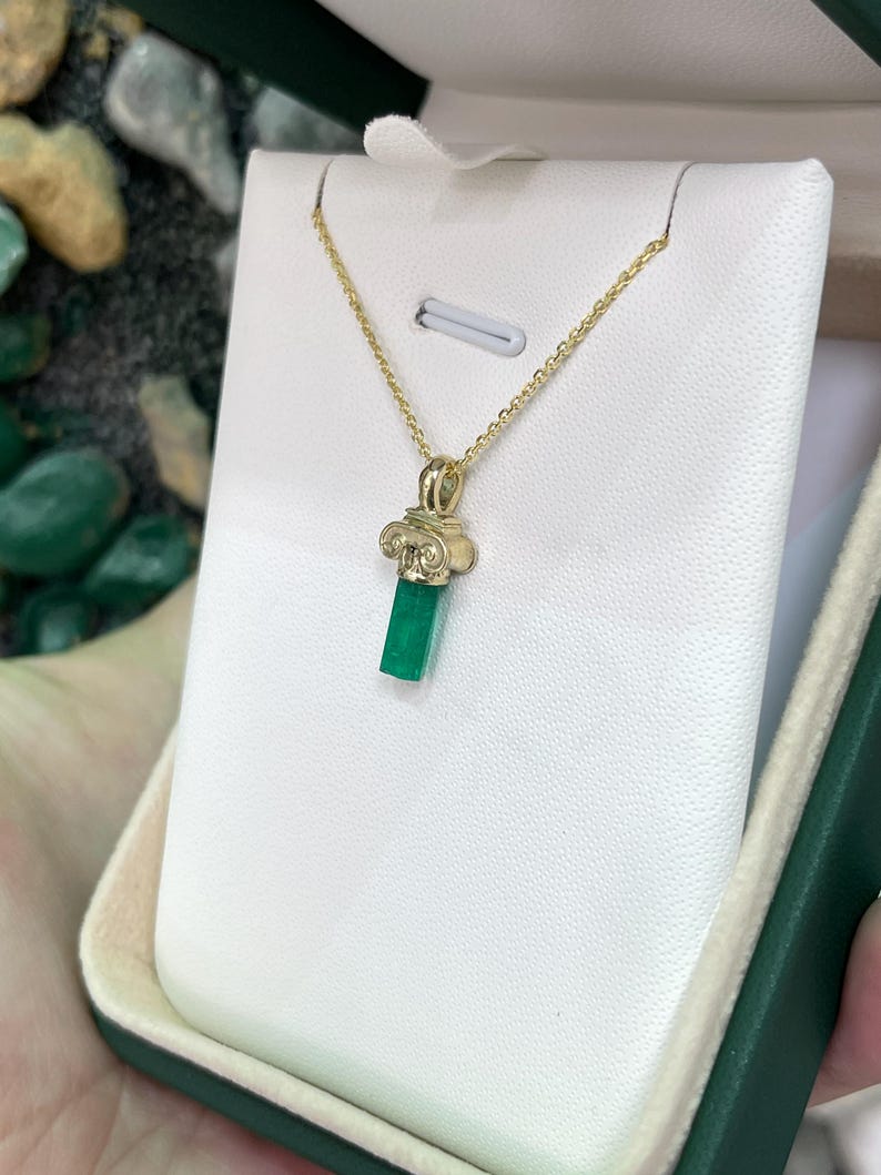 1.06 Carat Colombian Rough Emerald Pendant in 14K Yellow Gold Setting