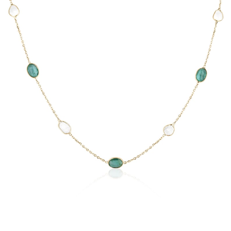 3.24ct Natural Emerald and Diamond Necklace in 18K Gold with Bezel-Set Stones