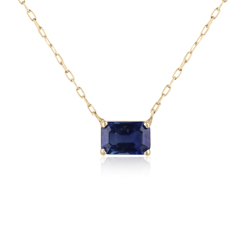 0.65ct 14K Gold Emerald Cut Blue Sapphire Pendant Necklace