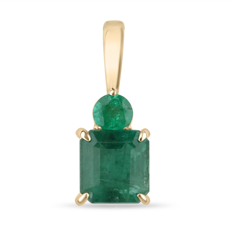 4.46tcw Zambian Emerald Toi et Moi Necklace with Asscher & Round Pendants in 14K Gold