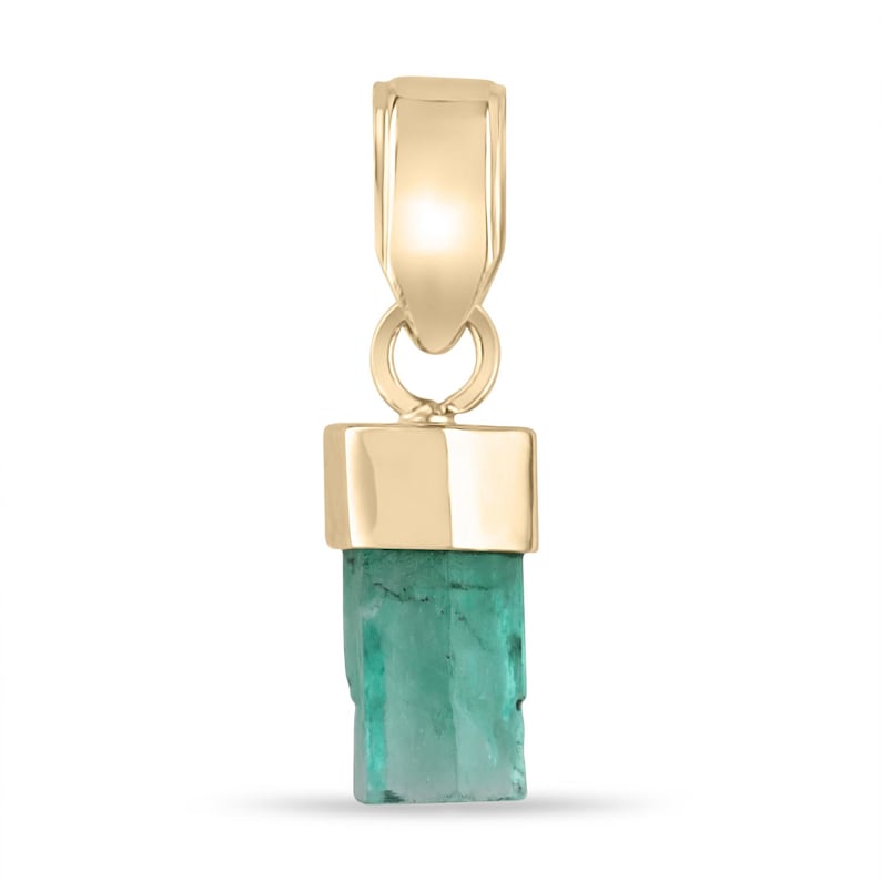 3.11ct Colombian Green Rough Emerald Pendant in 18K Yellow Gold