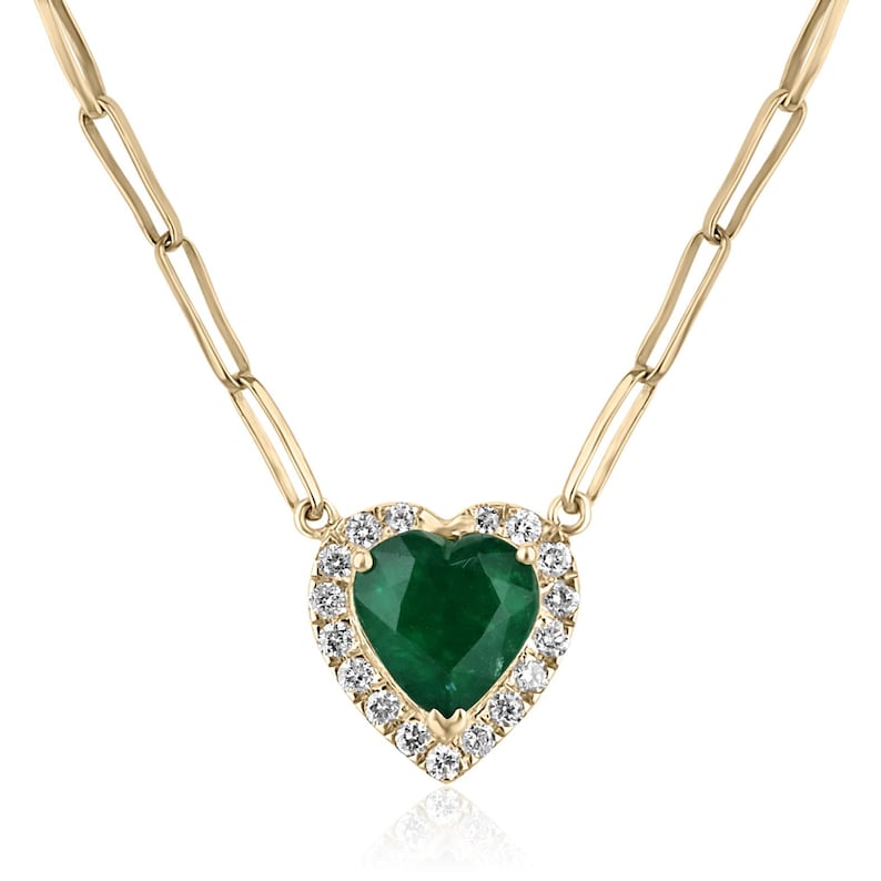 2.0tcw 14K Dark Green Heart-Shaped Emerald & Diamond Halo Pendant Necklace