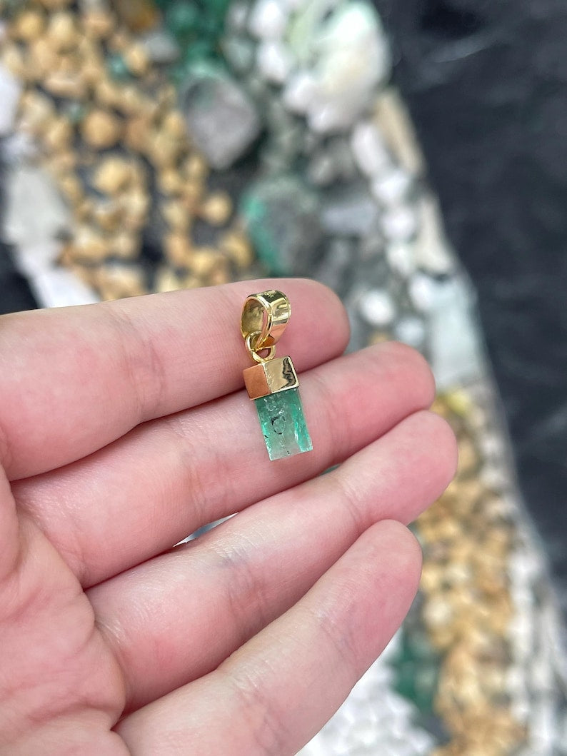 3.11ct Rough Emerald Pendant with 18K Yellow Gold Setting