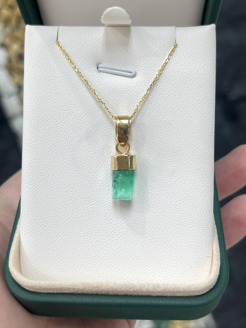 3.11ct Colombian Green Rough Emerald Necklace with 18K Gold Pendant