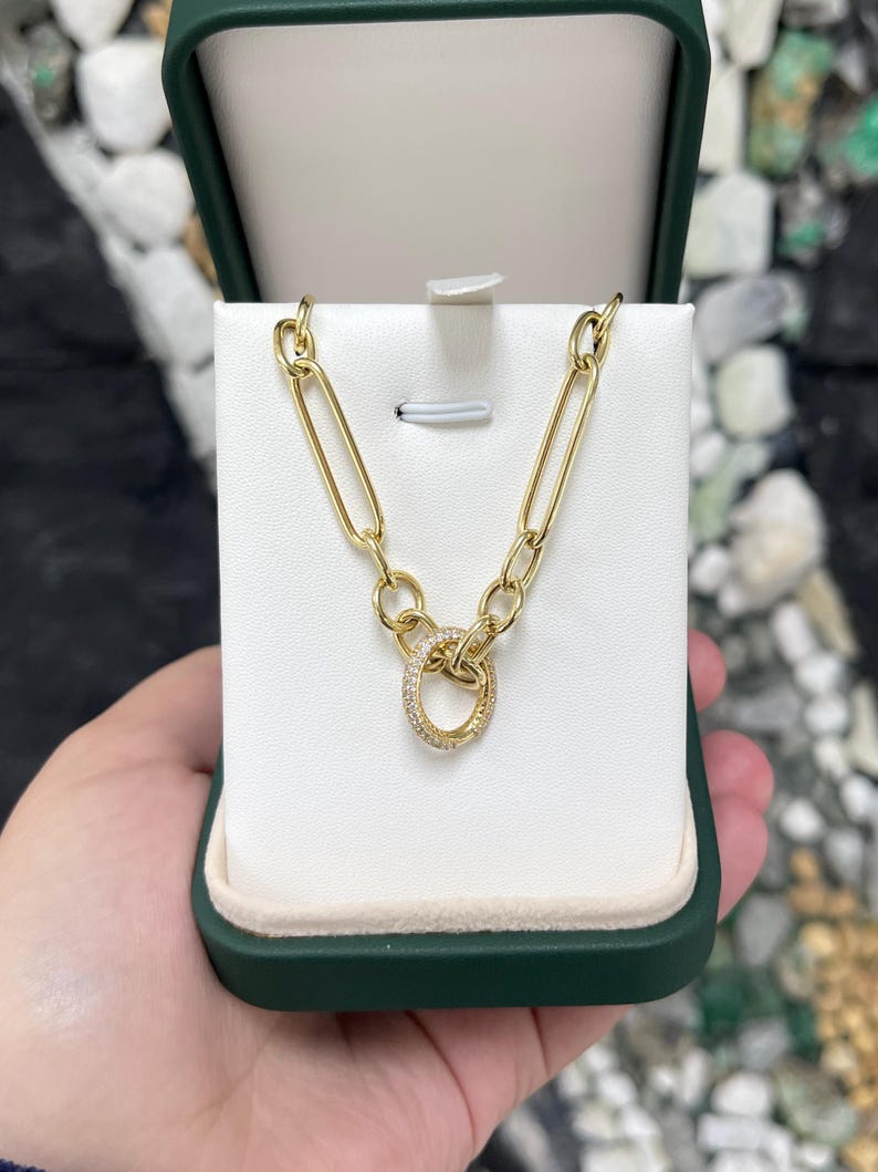 Natural Round Cut Diamonds on 14K Gold Carabiner Extender with Oval Chain