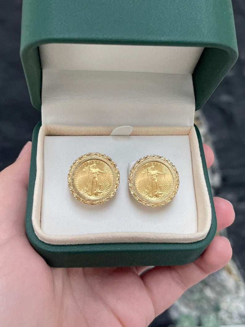 Lady Liberty 2003 14K Gold Coin Omega Back Earrings | Vintage Elegance