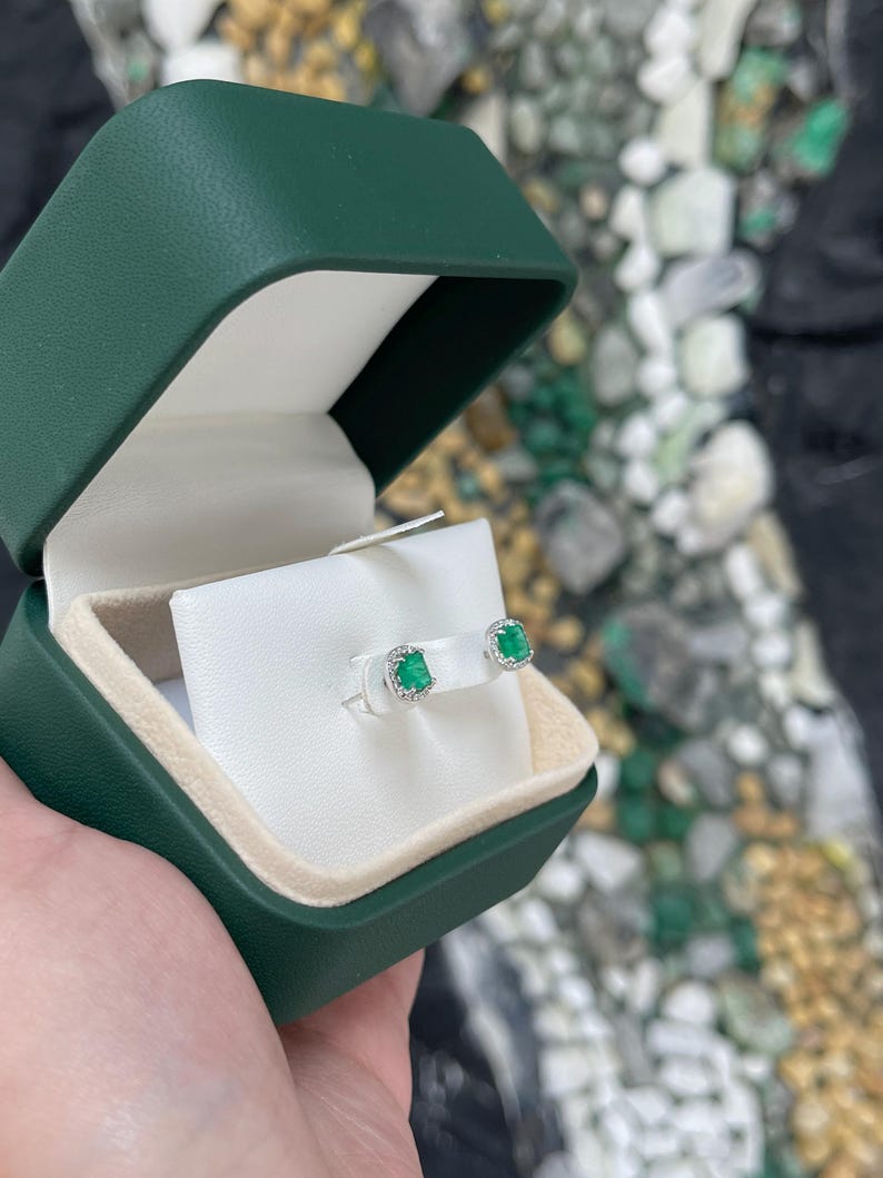 Stunning 14K Asscher-Cut Emerald Earrings with Diamond Halo – May Birthstone Jewelry