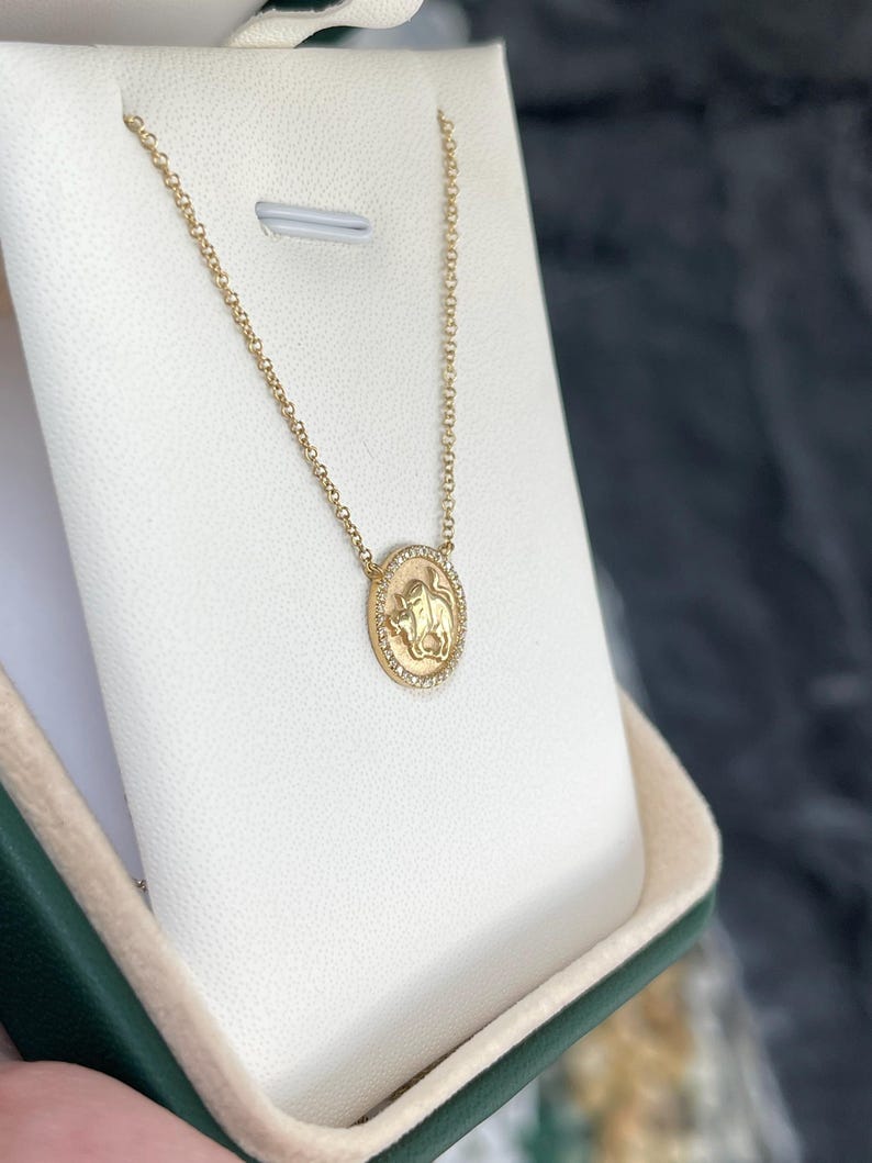 Luxurious 14K Gold Taurus Necklace with 0.9-Carat Diamond and 3D Bull Medallion on Adjustable 16-18 Inch Chain