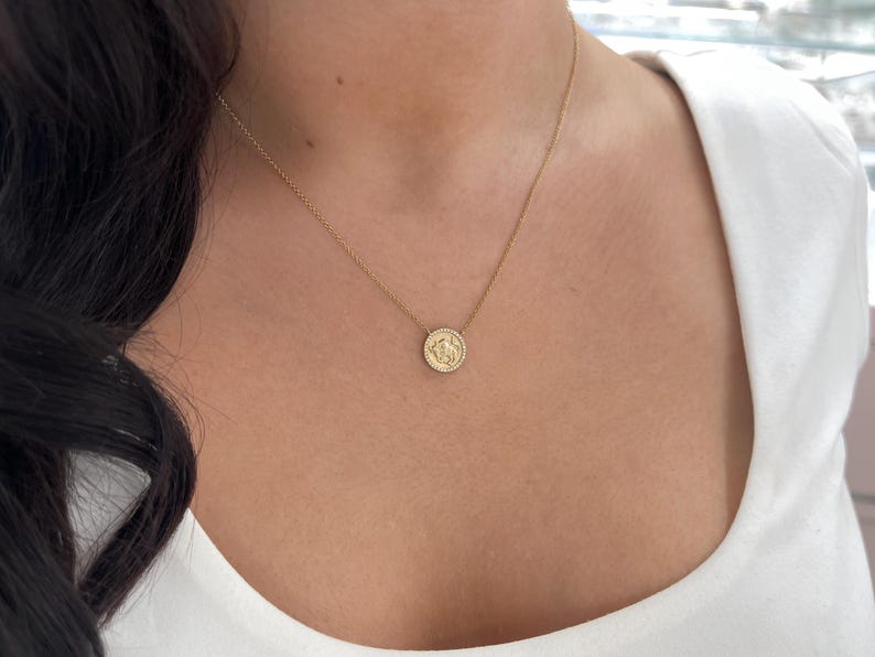 14K Gold Taurus Diamond Medallion Necklace