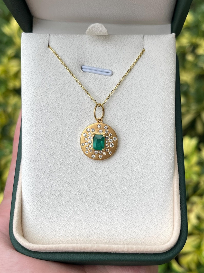 Emerald & Diamond Accent Pendant | 14K Gold, 0.92tcw, Emerald Cut