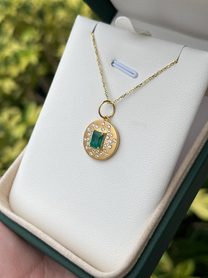 14K Gold Emerald Pendant Charm with 0.92tcw and Diamond Accents