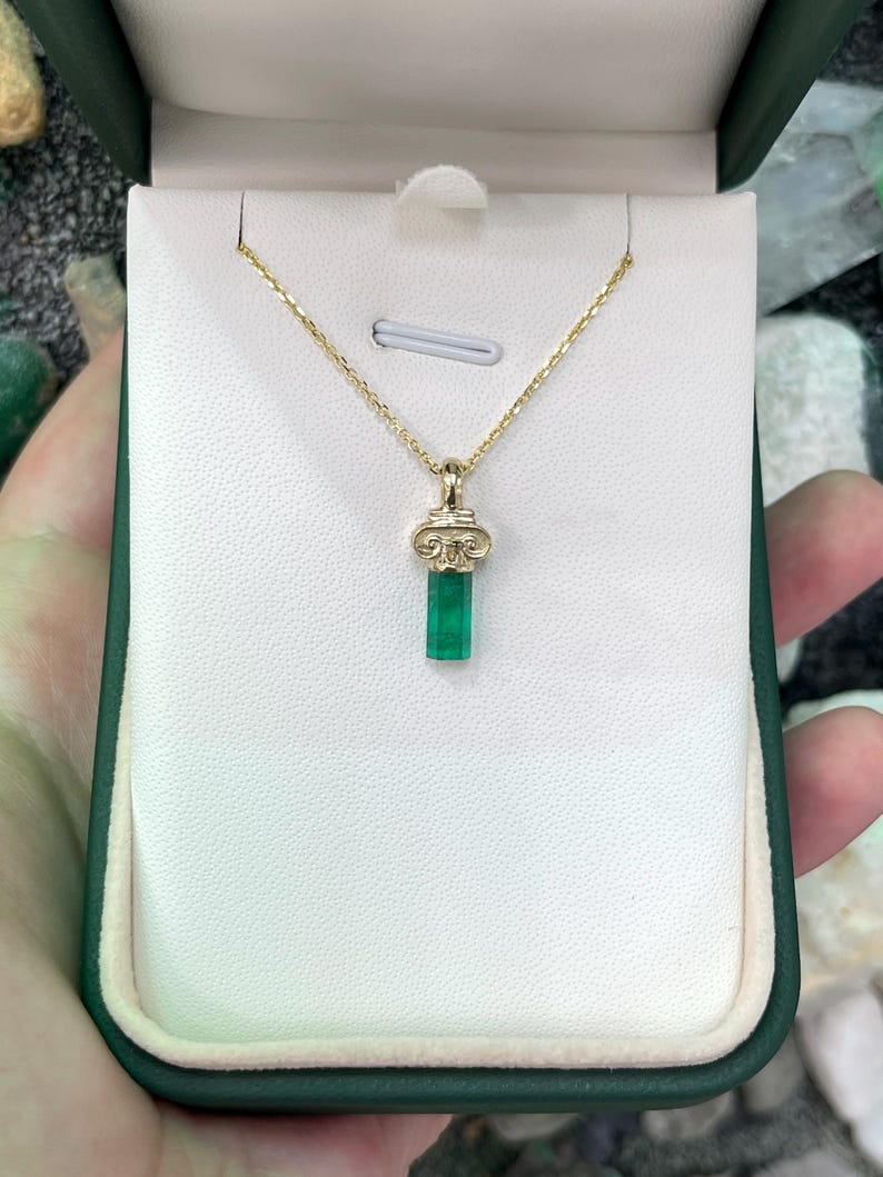 1.06 Carat Raw Colombian Emerald Pendant in 14K Yellow Gold