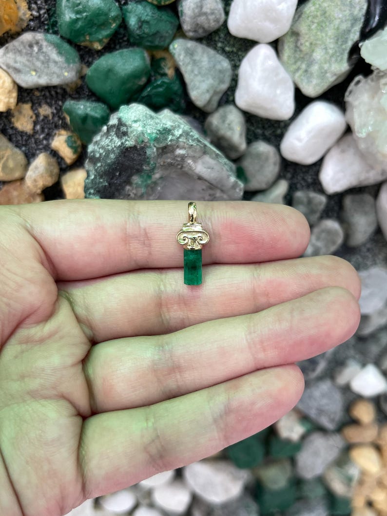 1.06 Carat 14K Vivid Green Colombian Rough Emerald Crystal Pendant