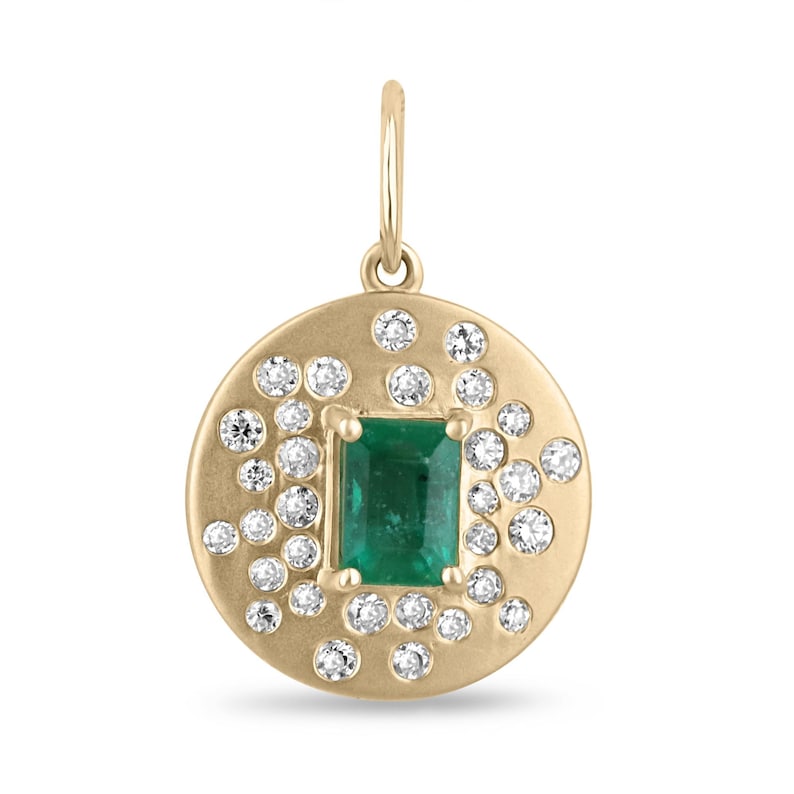 0.92tcw 14K Emerald Pendant with Diamond Accents | Emerald Cut Bezel Set