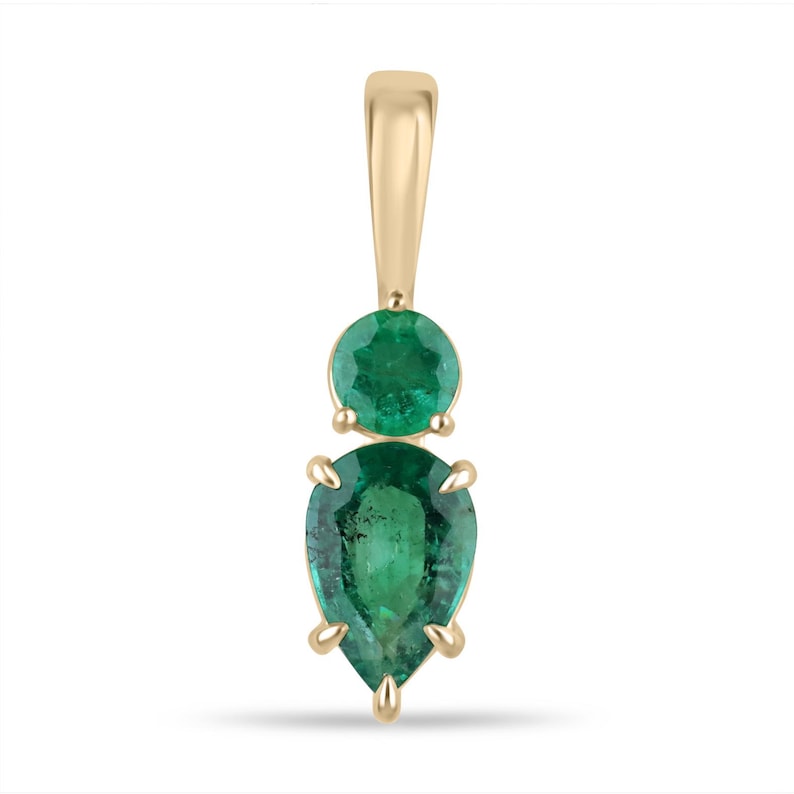 Elegant 3.15 Carat Zambian Emerald Toi et Moi Pendant with 14K Gold Teardrop Necklace