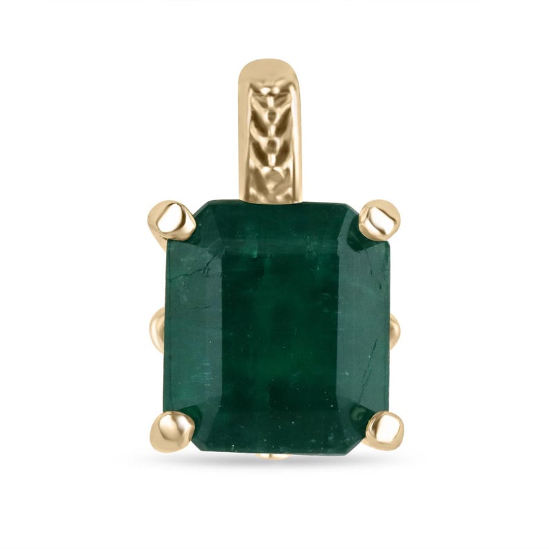 Elegant 2.0ct 14K Emerald-Cut Deep Green Pendant Necklace in Prong Setting