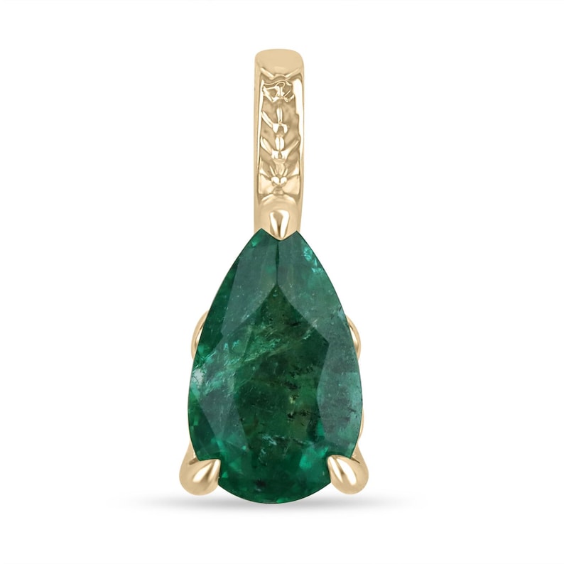 Elegant 2.06ct Pear-Cut Emerald Necklace in 14K Gold - Dark Green Solitaire Pendant