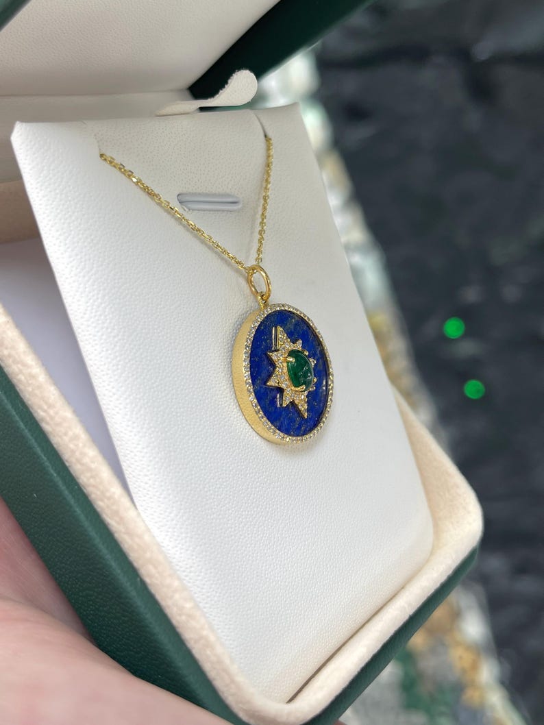 Lapis and Emerald Necklace with Medallion Pendant – Perfect Gift