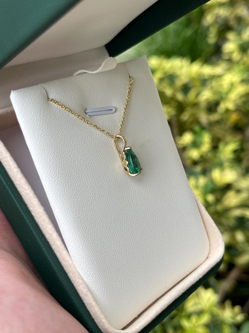 Sophisticated 3-Prong 14K Gold Pendant Featuring 2.06ct Pear-Cut Emerald