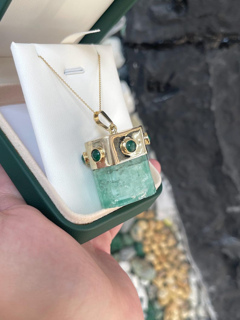 Natural Hexagonal Emerald Pendant with 161.23tcw in 14K Gold Setting