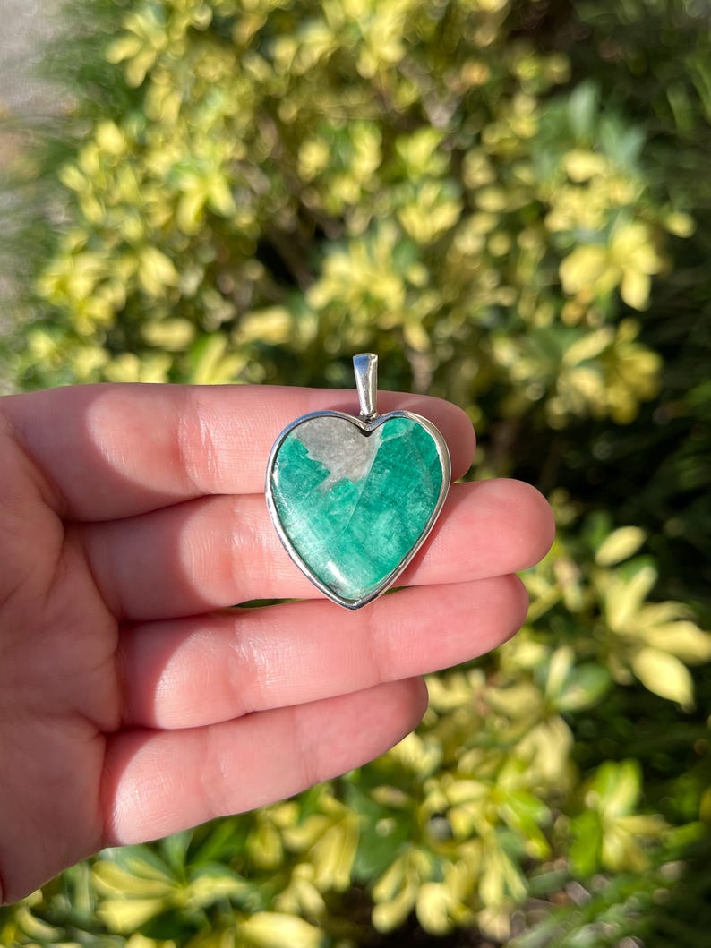 Colombian Emerald in Matrix Heart Pendant Bezel Set Natural Emerald Rough Gem 925