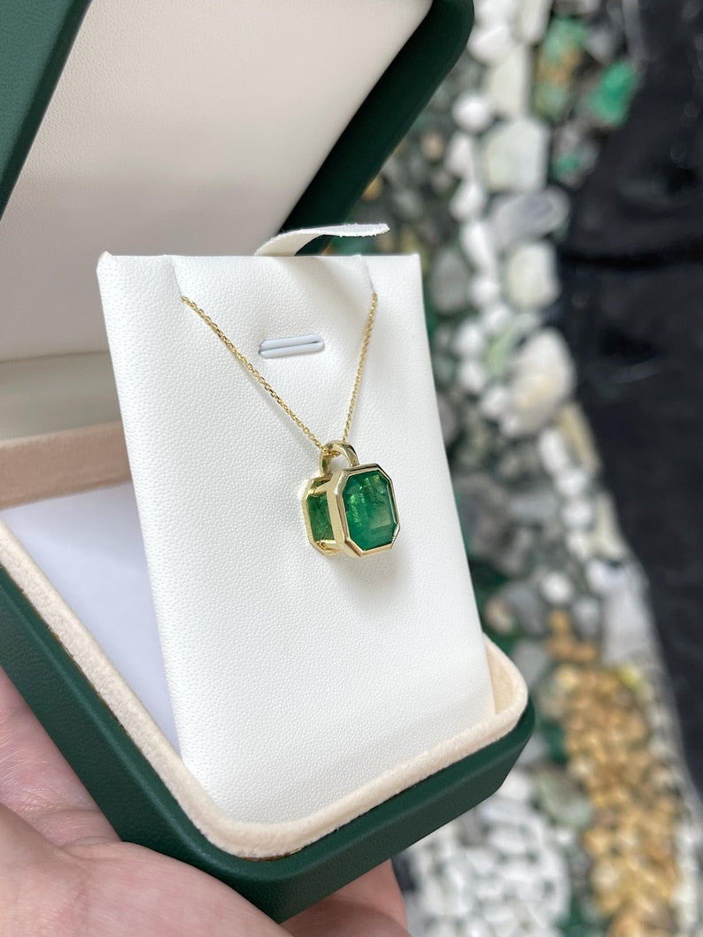 Rich Green Emerald Solitaire Slider Pendant, 6.40ct, 14K Gold