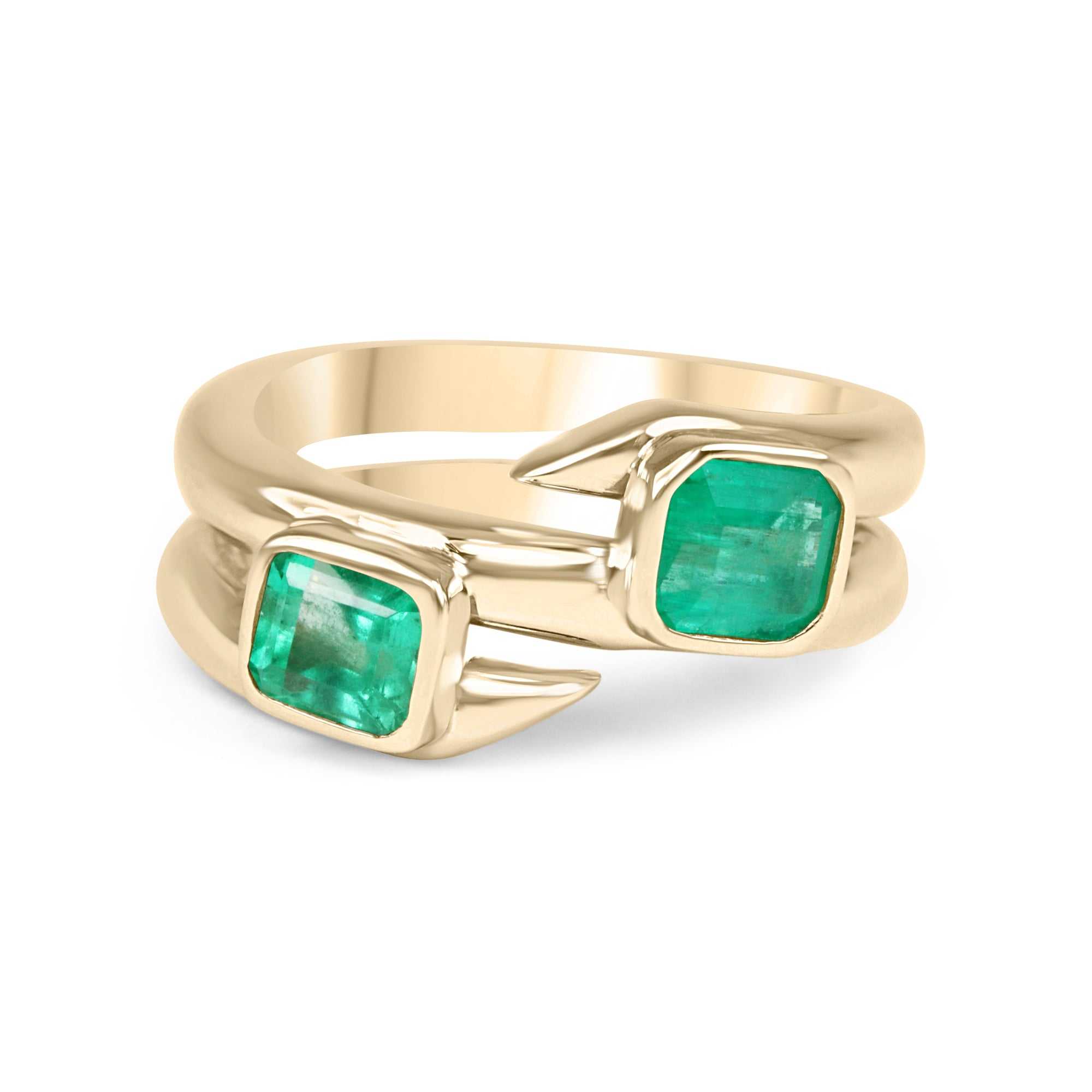 2.08tcw Toi Et Moi Double Bezel Natural Emerald Cuff Ring Gold 14K