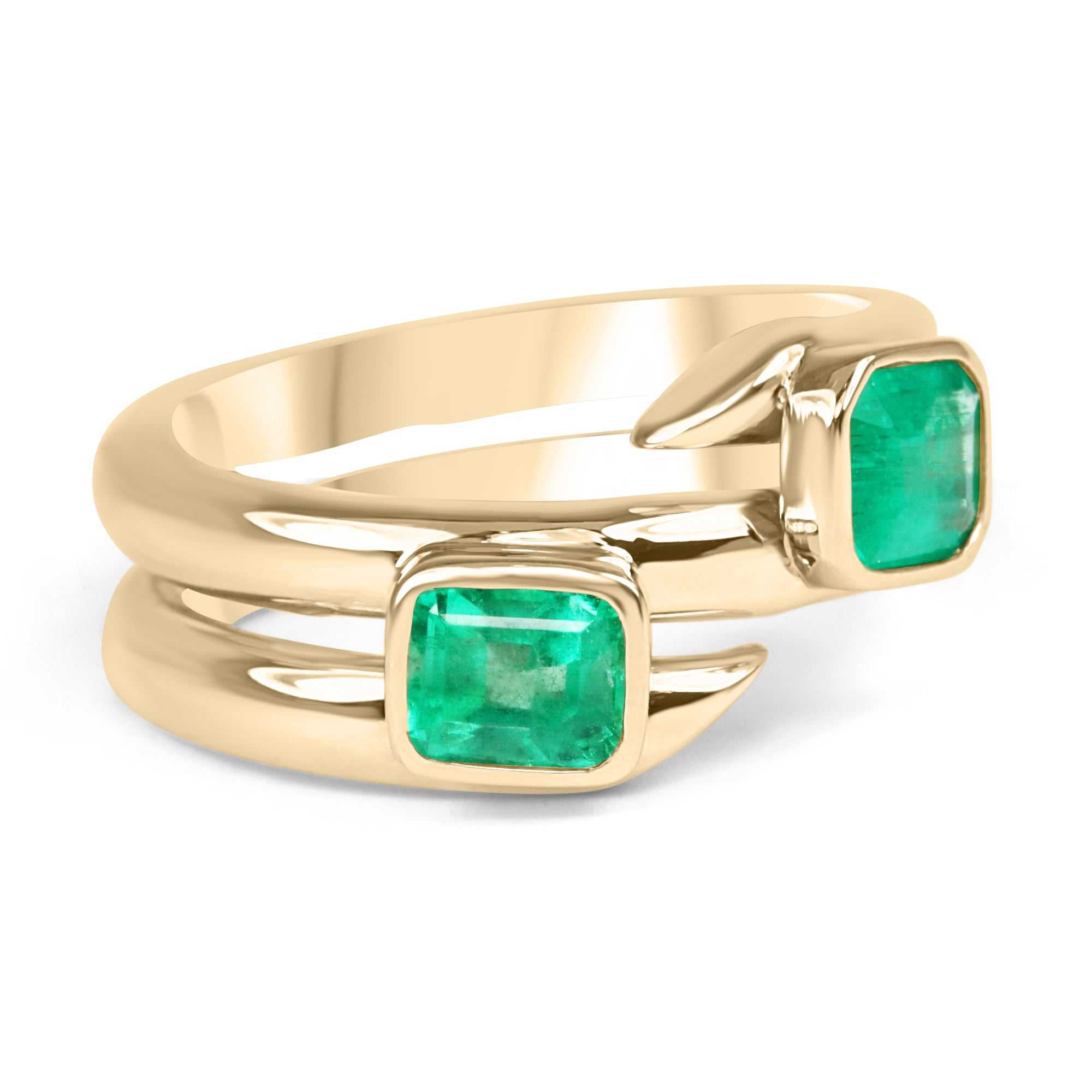 2.08tcw Toi Et Moi Double Bezel Natural Emerald Cuff Ring Solid Gold 14K